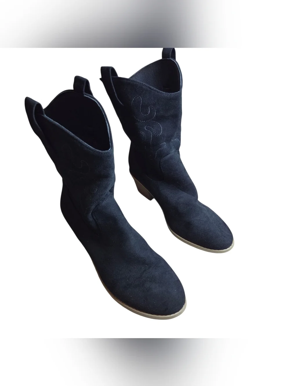 Women's Black Suede Western Ankle Boots